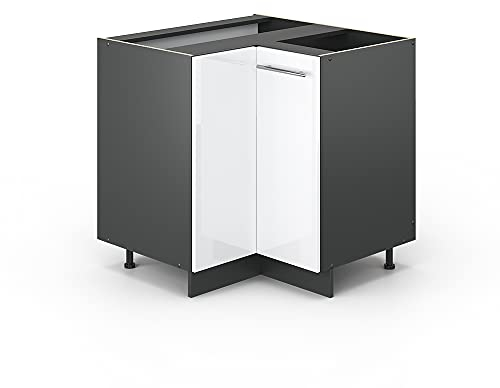 Vicco Eckunterschrank Fame-Line, Weiß Hochglanz/Anthrazit, 80.5 cm, AP Eiche