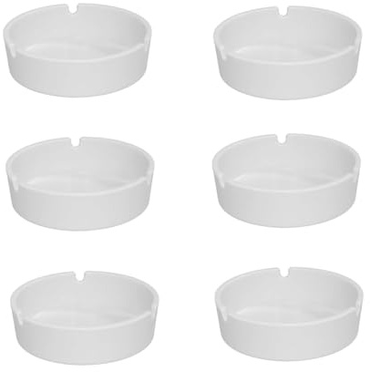 Acan Tradineur - Set di 6 posacenere rotondo in ceramica, ciotola, contenitore con tacche per sigarette, uso interno ed esterno, alberghiero, casa, bianco, Ø 10 cm