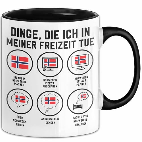 Dinge Die Ich In Meiner Freizeit Mache Norwegen Tasse Geschenk Norwegen-Liebhaber Geschenkidee Urlaub (Schwarz)