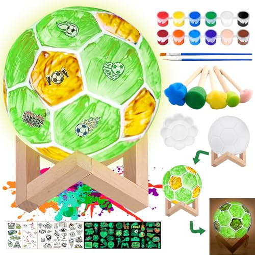 Fußball Nachtlicht Geschenke für Jungs Mädchen, DIY 3D Lampe Bastelset | DIY 3D Fußball Lampe Bastelset Malset mit Holzständer Malzubehör, Kreatives Geschenke für Kinder Geburtstag Weihnachten