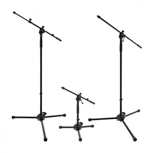 Three-piece Microphone Stand Set for Live Drums by G4M | Three-Piece Set for Full Drum Kit Recording, Die-Cast Zinc and Steel Tubing, Rubber-Coated Knobs, Tripod Leg Clips