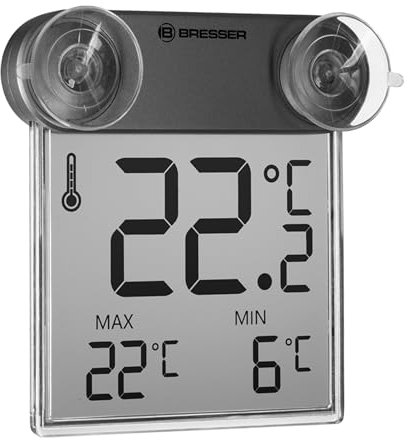 Bresser Fensterthermometer Translucidus WT, transparentes Display, einfache Montage mit Saugnäpfen