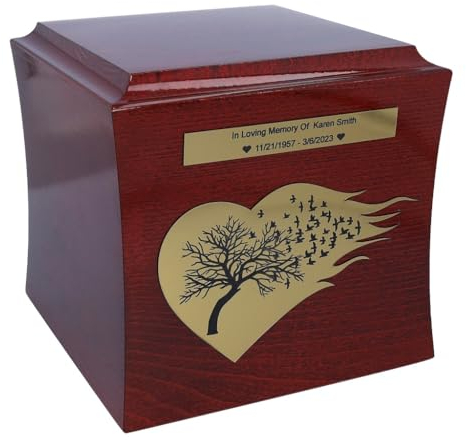 Urna de cremación para adultos con tema de árbol de la vida, urna de madera moderna para cenizas humanas, caja de urna personalizada (placa conmemorativa/sí)