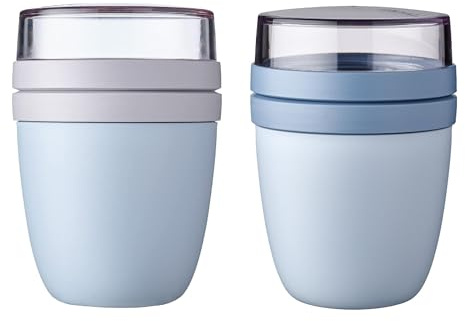 Mepal | Lunchpot Ellipse Mixed | Old Nordic Blue + Nordic Blue | Müslibecher to go | Unterteilung für Joghurt & Müsli | 500 ml + 200 ml | Geeignet für Gefrierschrank, Mikrowelle & Spülmaschine