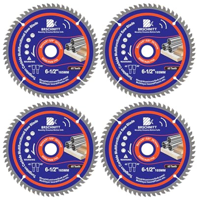 BRSCHNITT 60T Kreissägeblatt 165x20/16MM - Multi Sägeblatt für Holz, Metall & Alu kompatibel mit Tauchsäge & Kreissäge （4pcs)