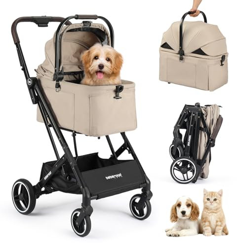 Beberoad X2 3-in-1 Haustier-Kinderwagen, faltbarer Hunde- und Katzenkinderwagen für kleine Haustiere unter 15 kg, mit abnehmbarer Tragetasche, leicht zusammenklappbar, ohne die Tragetasche zu