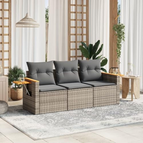 Xichuzi 3-TLG. Garten-Sofagarnitur mit Kissen Grau Poly Rattan, Lounge Gartenmöbel Set, Möbelsets, Balkon Möbel, Gartenlounge, Gartensofa - 3226599