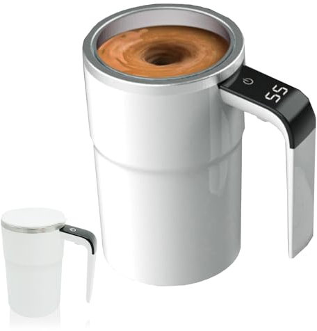 GodbTG Self Stirring Coffee Mug With Lid, 12oz Electric Magnetic Stirring Coffee Mug, Auto Stirring Coffee Mug, Auto Stir Coffee Mug, Automatic Stirring Coffee Mug (White)