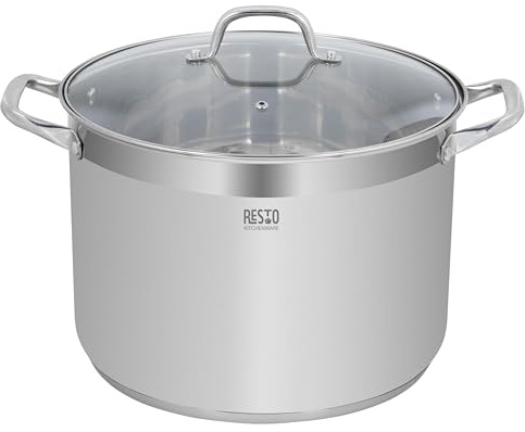 RESTO Edelstahltopf 30cm - Suppentopf, Universaltopf 15 L - Schmortopf mit Deckel - Topf für alle Herdarten auch Induktion - beschichteter Topf mit hitzebeständigem Glasdeckel, Messskala