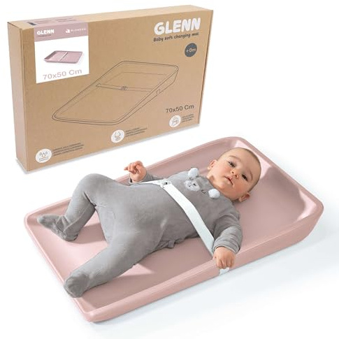 Cambiador Silicona Bebe 50x70 Glenn niña. Cambiador Bebé Rosa con Arnés de Seguridad. Colchoneta cambiador bebe portatil 70x50 para Comoda Cambiador Bebe. Trocador Bebe Fraldas. Alondra