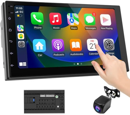 Haudio 7 Zoll 2 Din Radio Android mit Wireless CarPlay & Wireless Android Auto,Auto Radio Touch Display mit Rückfahrkamera,Bluetooth,AUX,AM/FM,Mirror Link,GPS-Navigation|Apple CarPlay Bildschirm