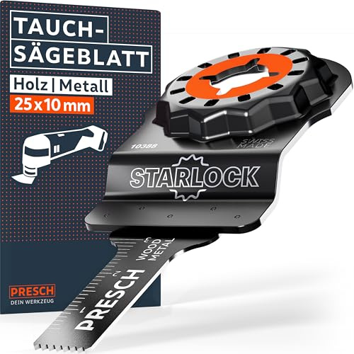Presch Cuchilla Multiherramienta Madera y Metal 25×10mm - Accesorio Starlock para cambio sin herramientas - Corte preciso con dientes bimetálicos y forma desplazada - Accesorios multiherramienta