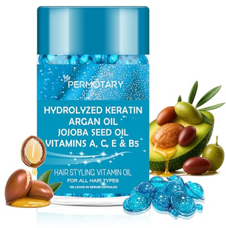 Adofect Hair Oil 100 Capsules, Hair Serum for Frizzy, Damaged, Dry - Hair Treatment Oils with Argan Macadamia & Avocado Oils - Vitamins A, E, & Pro B5 - Hair Vitamins for Women & Men
