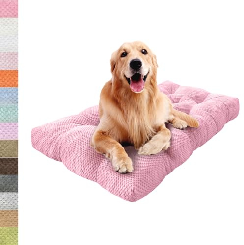 Lsjoaw Orthopädisches Hundebett 60x40x8cm Grosse Hunde Hundecouch Plüsch Hundekissen rutschfest Unterseite Mittelgroße Hundekörbchen Dog Bed Kleine Hundesofa Rosa