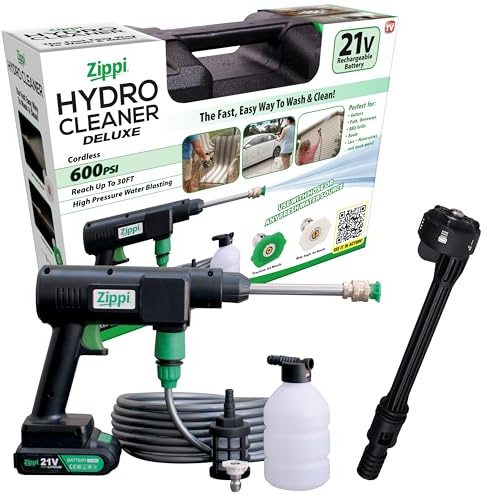 Zippi Hydro Cleaner Deluxe 2025 – Cordless High-Pressure Scrubber with Foam Dispenser, 3000 mAh Rechargeable & Lightweight for Efficient Outdoor Tile, Grout, and Surface Cleaning