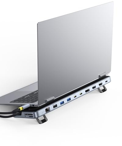 Baseus Laptop Docking Station Stand, 12 in 1 Triple 4K Display HDMI/DP, 10Gbps USB A/C Fast Data, PD 100W, Ethernet, TF/SD, USB C Docking Station with Stand for Windows/Dell/HP/Lenovo/Asus/Acer/Mac