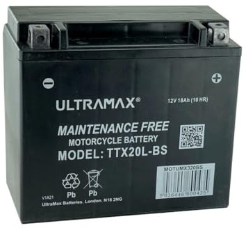 UltraMax TTX20L-BS, batteria per moto da 12 V 18 AH (simile a Yuasa YTX20L-BS) 210 CCA