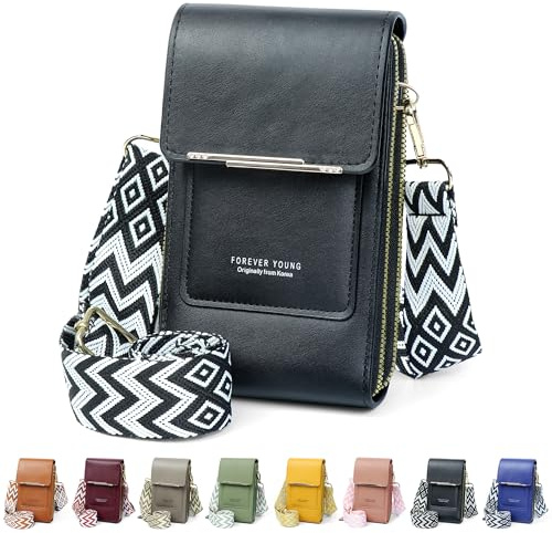 DBPBToU Handytasche zum Umhängen Damen PU Leder (Schwarz)