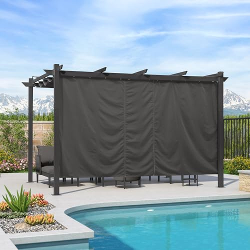 PURPLE LEAF Pergola Aluminium 4 x 3 m avec Rideau et Toit de Protection, Toile Coulissante Rétractable, Pergola Jardin Extérieur Imperméable, Barbecue Pavillon de Jardin, Gris