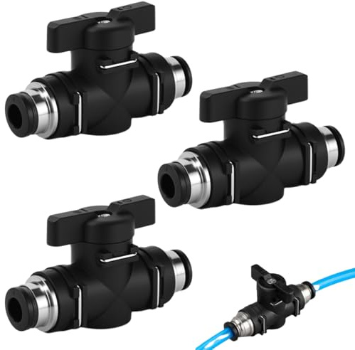 3 Pezzi Valvola a Sfera Pneumatica 8mm, Connettori Pneumatici 8 mm per Utensili Pneumatici, Può Controllare L'apertura e la Chiusura del Fluido, per Collegare, Controllare Tubi Pneumatici Rapida