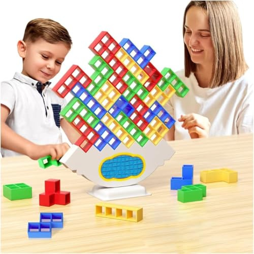 Grillix Tetris Tower Spiel Erwachsene Kinder, 48 StüCk Tetra Tower Spiel, Tetris Stapelspiel für Kinder Jungen MäDchen, Denkspiel, Bausteine, Intelligenz, PäDagogisches und Kinderspiel Geschenk