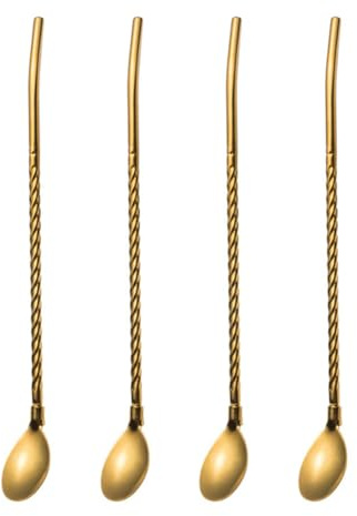 Hoement 4piezas Cuchara De Paja De Acero Inoxidable Cuchara Para Helado Reutilizable Para Mezclar Té y Leche Casa