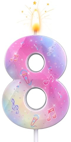 SAVITA Candela di compleanno con numero rosa, in cera di paraffina scintillante a tema anime, decorazione per torte di compleanno, per feste e celebrazioni per bambini (numero 8)