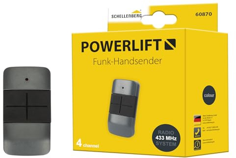 Schellenberg Powerlift Funk-Handsender 4-Kanal für Garagen- und Außentorantriebe, Funkfrequenz 433,92 MHz, Reichweite 40 m im freien Feld, inkl. Batterie, 60870