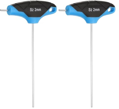 sourcing map Lot de 2 clés hexagonales avec poignée en T - 2 mm - 125 mm de long - En acier S2 - Clé hexagonale intérieure - Outil de réparation pour l'entretien automobile et domestique - Bleu et