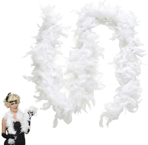 VRYNDH Boa Piume Bianco, Vestiti Anni 20,Carnevale, festa a tema,2 metri di lunghezza