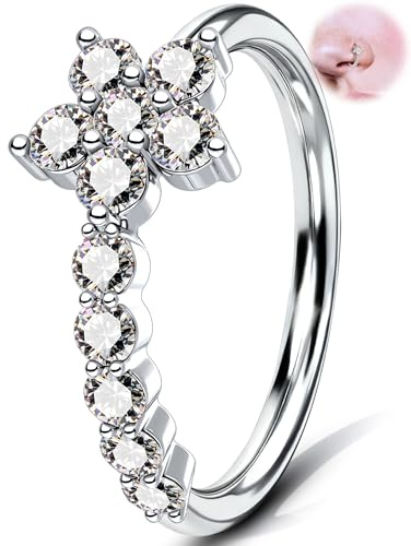 OUFER Aro de nariz de mariposa de 20 g, acero quirúrgico 316L, joyería con marquesa y circonita cúbica redonda, 8 mm, anillo de fosa nasal para cartílago, hélice, tragus, 20G8mm, Acero inoxidable