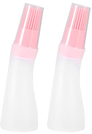 Botella de aceite con cepillo de silicona resistente a altas temperaturas, herramienta para hornear barbacoa en casa, barbacoa, hornear, rosa, azul, verde, 2 uds. (Rosa)