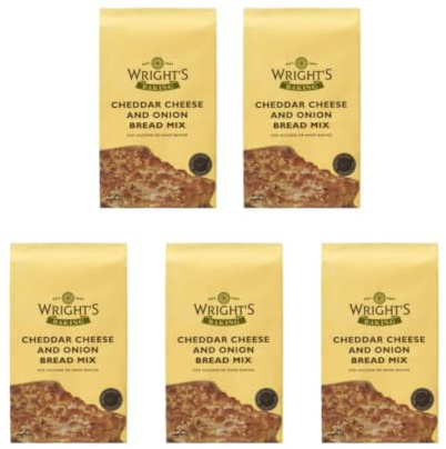 Cheddar Cheese and Onion Bread Mix 5X500g - Total 2.5kg - Wright's Savoury Yeast Bread Mix with Real Cheddar and Crispy Onion for Oven and Breadmaker Baking - Suitable for Vegetarians