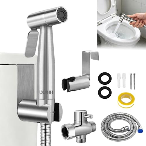 LXLRHH Handheld Bidet Sprayer Kit, Toilet Bidet Attachment | Stainless Steel High Pressure Toilet Sprayer with 3 Way Valve (1/2) and 1.5m Hose, for Cleaning, Pet Bath, Personal Hygiene