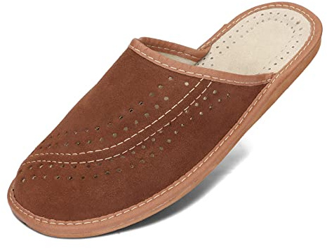 BAWAL Herrtofflor Läder Tofflor Mocka 40-46 EU (Brun, Europeiska skostorlekar, Vuxen, Numeriskt, Medel, 45)