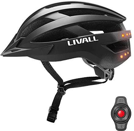 Livall MT1, smarter Fahrradhelm mit kabelloser Lenker-Fernbedienung für Abbieg-Signal hinten und an den Seiten, integriertem Mikrofon, und Bluetooth-Lautsprecher L Grey&Black