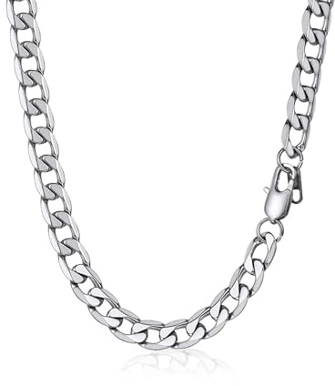 PROSTEEL Halskette Herren Panzerkette Edelstahl Kette Damen Gliederkette Kubanische Edelstahlkette Schmuck Männer Kette 36 bis 76cm lang auswählbar, 4/6/9/13mm breit, in Silber/Schwarz/Gold