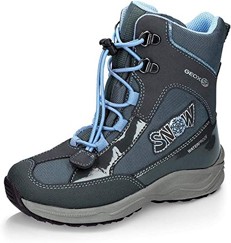 Geox Niñas Botas de Nieve New Alaska Girl, Chica Botas,Botas de Invierno,Botas térmicas,moonboots,canadienses,DK Grey/Sky,27 EU / 9 UK Child
