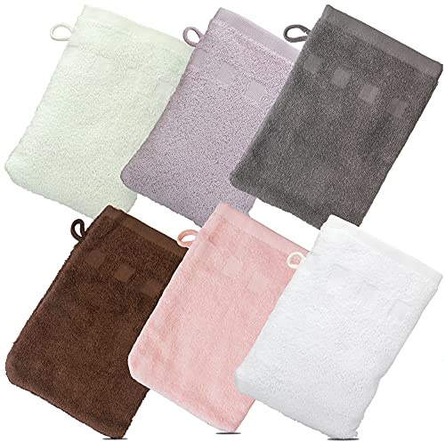 Made Easy Kit Bath Mitts - Pack of 6 - (6 x 9) European Style Washcloth with Loop (Variety, 6 x 9 inches)
