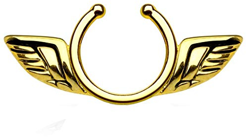 Paula & Fritz® Fake Brustwarzen-Piercing Clip Engelsflügel Brustpiercing Frau Maenner Intimpiercing Mann Nippelpiercing Edelstahl Chirurgenstahl 316L Silber Gelbgold Roségold KX-011_GD