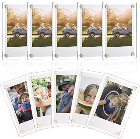 ONE WALL Acrylic Fridge Magnetic Frame, Double Sided Photo Refrigerator Magnet Picture Frame for Fujifilm Instax Mini, 2.36 x 3.54 Inch, Pack of 10