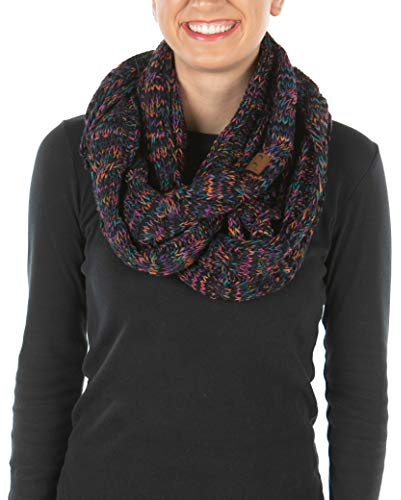 Funky Junque Infinity Scarf for Women – Oversized Chunky Cable Knit Warm Winter Women's Infinity Neck Scarves Circle Wrap - Black, Purple, Orange, Teal - 4 Tone Mix