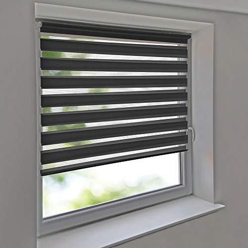 Easy-Shadow - Doppelrollo 80 x 200 cm anthrazit Klemmfix ohne Bohren Vario Seitenzug Duorollo Zebrarollo für Fenster und Türen