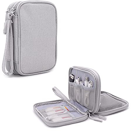 Hosoncovy Dubbelskikt 6,5 cm hårddisk fodral bärväska resväska hårddisk förvaringsväska USB flash-enhet organiseringsfodral för två 2,5 tum WD Western My Passport Seagate Samsung (grå)