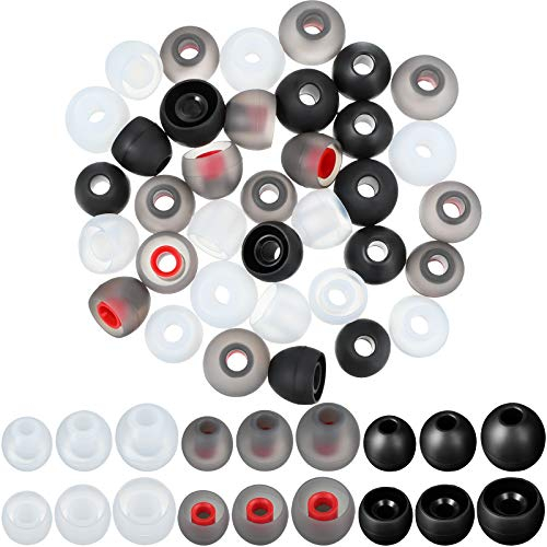 36 Pièces Embouts d'Écouteurs Silicone de Remplacement Embouts d'Écouteurs Embouts d'Isolation de Bruit, 3 Tailles(Rouge Grisâtre, Transparent et Noir)