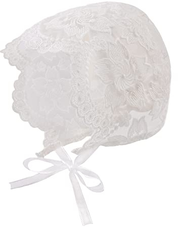 Lace Baby Girl Bonnet Cotton Christening Bonnet for Newborn Infant Girls White Princess Sun Protection Hat 0-3 Months
