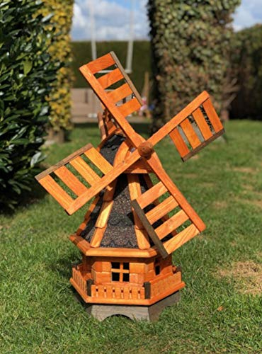 DARLUX dekorative Garten-Windmühle aus Holz kugelgelagert Braun Größen (Schwarz L)