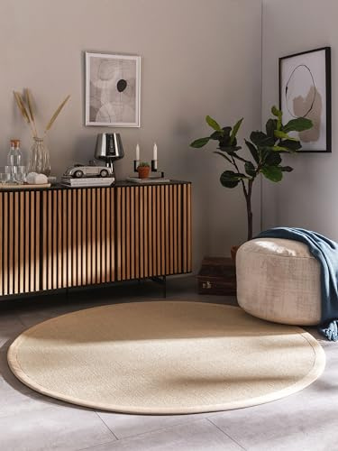 benuta Nest Sisal Naturfaser Teppich Sana - Creme Rund 200 cm - Robuster Teppich für Esszimmer & Wohnzimmer - 100% Sisal Naturfaser - Zeitloses Design