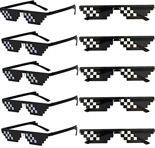 FSMILING 10 Pares Gafas de sol Thug Life Gafas de Sol de Píxel Gafas De Mosaico Gafas De Fiesta Pixelado para Adulto Niñas Niños