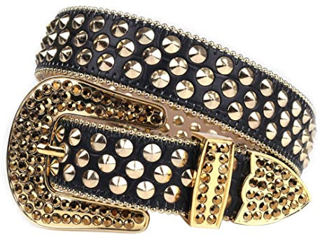 Western Nietengürtel Strass Gürtel Cowboy Cowgirl Lederband mit Kristall für Jeans Dekoration Ceinture Femme Schwarz Gold 96,5 cm